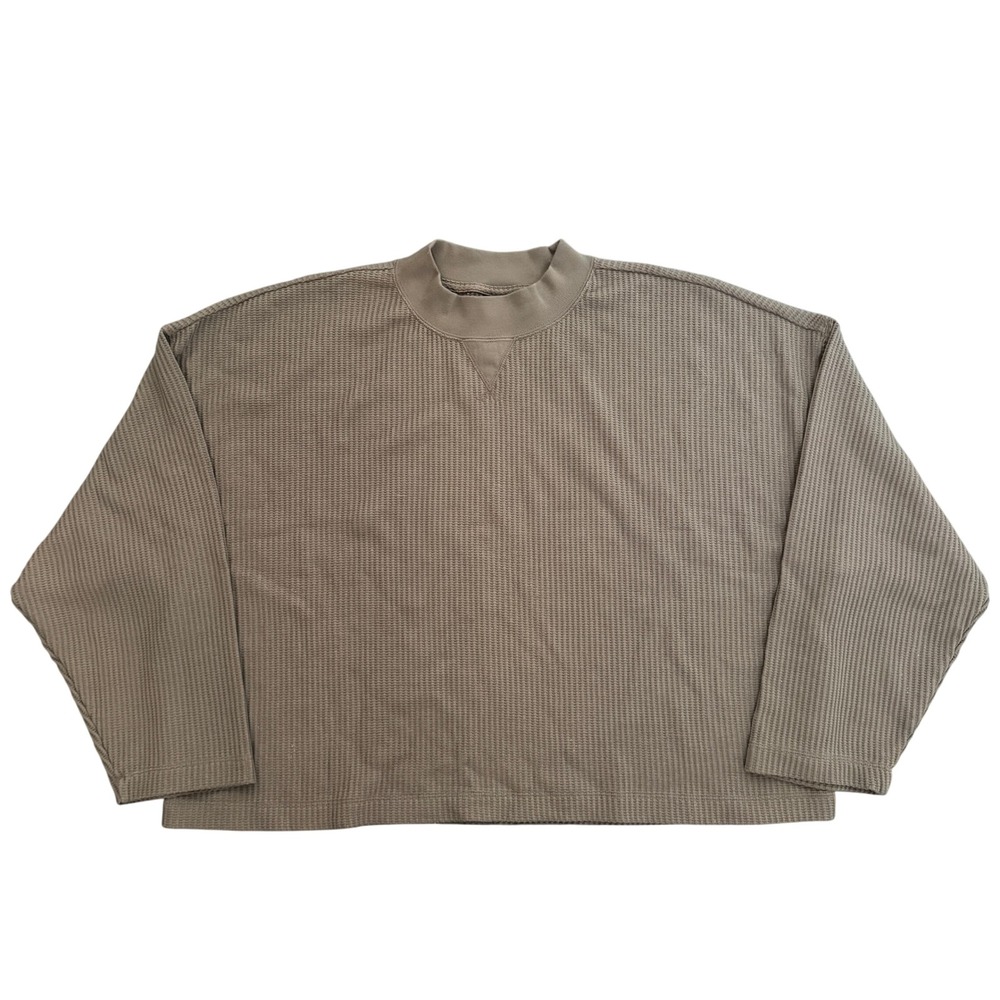 Gap Mens XXL Brown Waffle Knit Thermal Long Sleeve Boxy Crewneck Sweatshirt